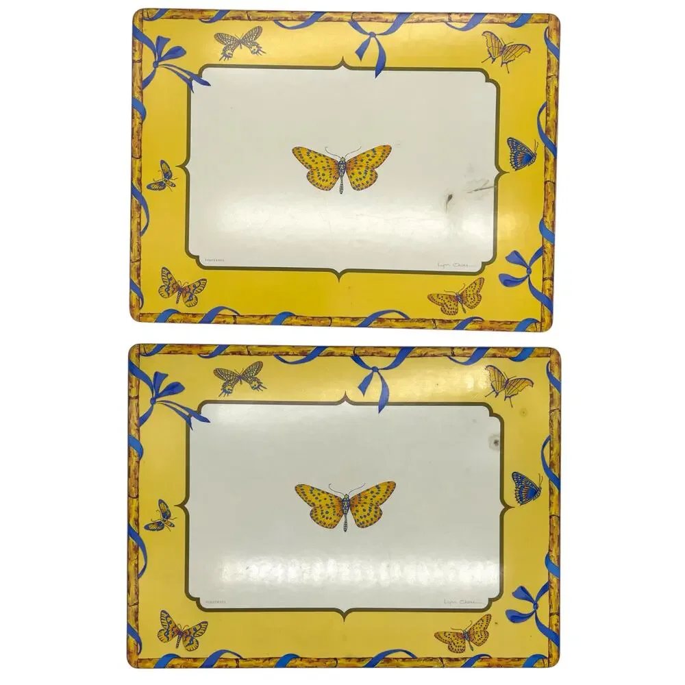 Lynn Chase Butterfly Bamboo Cork Backed Pimpernil Placemats Yellow Set of 2